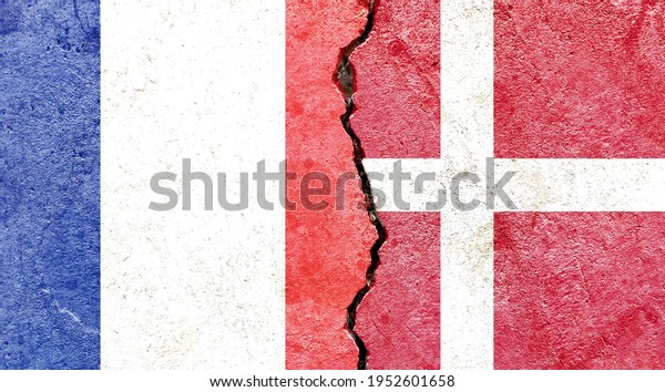 Grunge France VS Denmark national flags icon\
pattern isolated on broken cracked wall background, abstract\
international political relationship friendship divided conflicts\
concept texture\
wallpaper