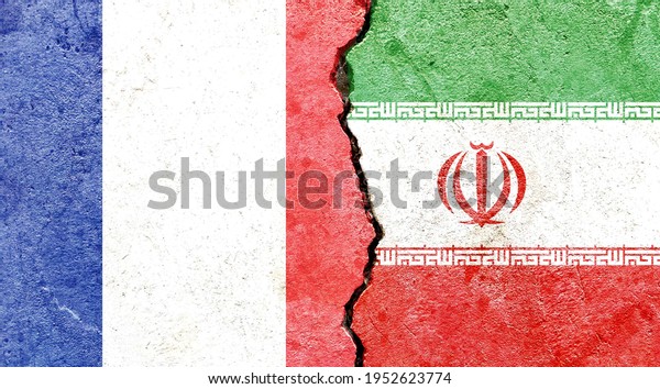 Grunge France VS Iran national flags icon\
pattern isolated on broken cracked wall background, abstract France\
Iran politics relationship friendship divided conflicts concept\
texture wallpaper
