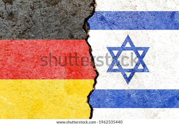 Grunge Germany VS Israel national flags icon\
pattern isolated on broken cracked wall background, abstract\
international political relationship friendship divided conflicts\
concept texture\
wallpaper