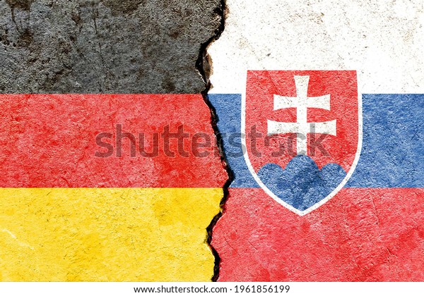 Grunge Germany VS Slovakia national flags icon\
pattern isolated on broken cracked wall background, abstract\
international political relationship friendship divided conflicts\
concept texture\
wallpaper