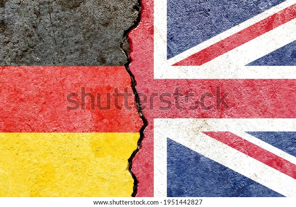 Grunge Germany VS UK flags icon isolated on\
broken cracked wall background, abstract Europe politics economy\
relationship partnership divided conflicts concept texture\
wallpaper