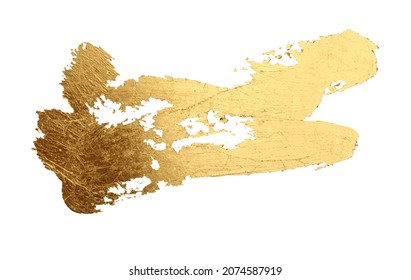 Grunge Gold and bronze glitter color smear circle painting blots on white. Abstract glow shiny background.