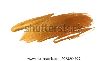 Grunge Gold and bronze glitter color brushstroke smear painting on white. Abstract glow shiny background. 