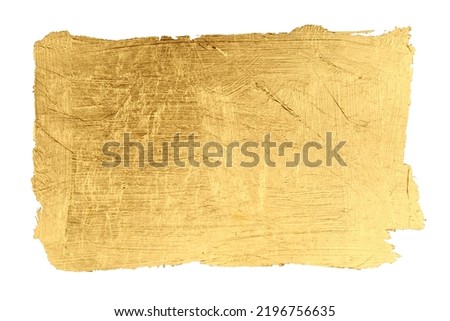 Grunge Gold and bronze glitter color smear painting frame element on white. Abstract glow shine background. 