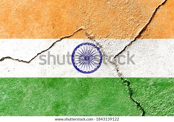 Grunge India national flag\
icon pattern texture on weathered broken concrete wall with cracks,\
grunge Indian political conflict issues concept background\
wallpaper