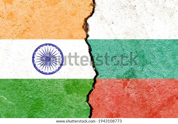 Grunge India VS Bulgaria national flags icon\
pattern isolated on broken cracked wall background, abstract\
international political relationship friendship divided conflicts\
concept texture\
wallpaper