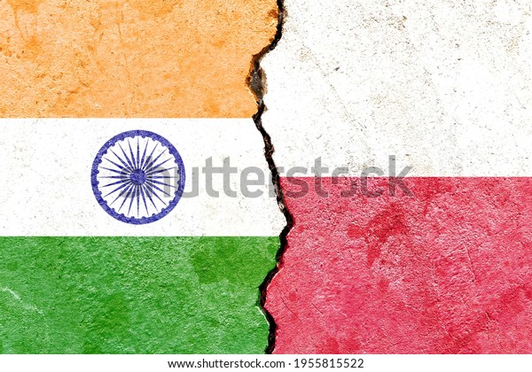 Grunge India VS Poland national flags icon\
pattern isolated on broken cracked wall background, abstract\
international political relationship friendship divided conflicts\
concept texture\
wallpaper