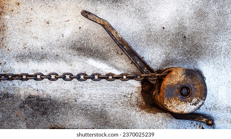 Grunge mechanical background with chain and lever ratchet  - Shutterstock ID 2370025239
