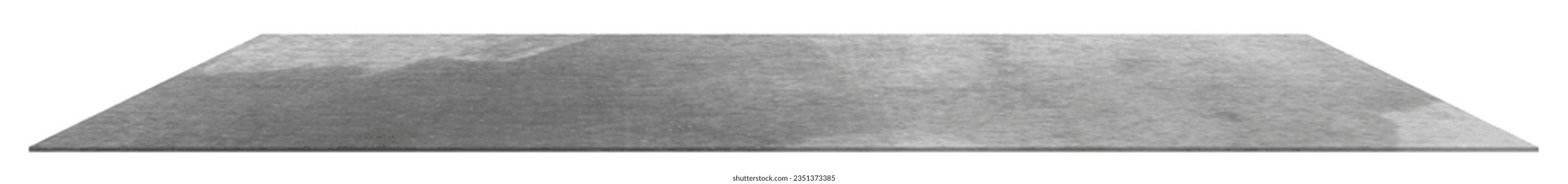 Grunge metal tabletop or Grey Steel rough surface shelf isolated on white backgroud,Perspective old metal counter, Floor plank template mock up for display products presentation