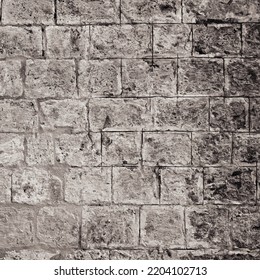 Grunge Monochrome Castle Stonewall Old Brickwork Construction Textured Wallpaper Square Web Banner Interior Decision High Quality Photo