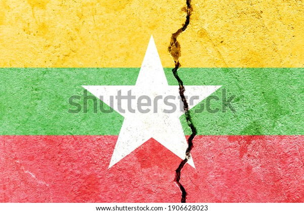 Grunge Myanmar\
national flag icon pattern isolated on broken weathered cracked\
wall background, abstract Burma politics economy society conflicts\
concept texture\
wallpaper