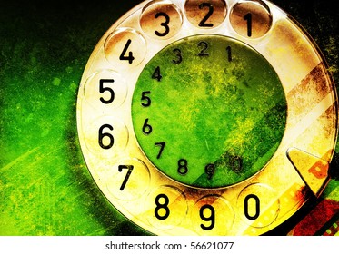 Grunge Old Green Rotary Phone Close Up