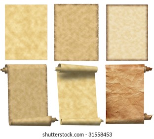 Grunge papers and scrolls set