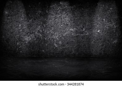 Grunge Rough Black Concrete Background Texture With Spot Lights