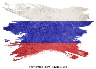 Grunge Russia Flag. Russian Flag With Grunge Texture. Brush Stroke.