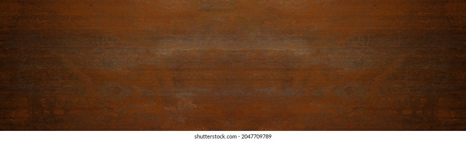 Grunge rusty dark orange brown weathered aged metal corten steel wall texture background banner panorama
