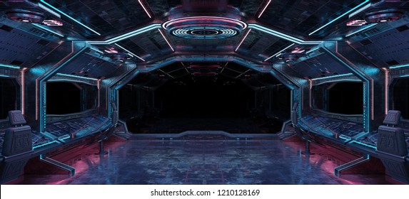 Grunge Spaceship Interior With Black Background 3D Rendering