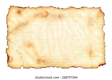 Grunge texture of old burnt paper in cage isolated on white background - Shutterstock ID 268797344