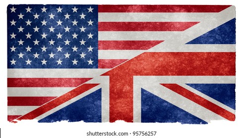 Grunge textured split US / UK flag on Vintage Paper (commonly meant to represent the English language)