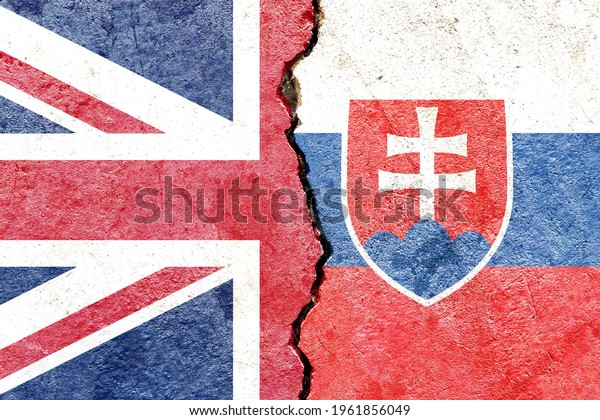 Grunge UK VS Slovakia national flags icon\
pattern isolated on broken cracked wall background, abstract\
international political relationship friendship divided conflicts\
concept texture\
wallpaper