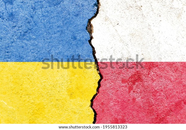 Grunge Ukraine VS Poland national flags icon\
pattern isolated on broken cracked wall background, abstract\
Ukraine Poland politics relationship friendship divided conflicts\
concept texture\
wallpaper