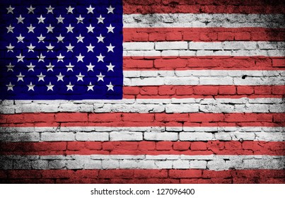 Grunge USA flag on brick wall background