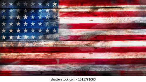 Grunge USA Flag On A Wood Surface