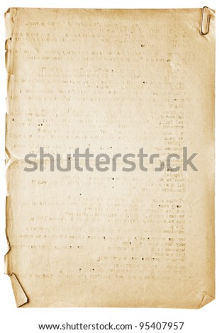 grunge vintage retro paper in a ruler sheet isolated on white