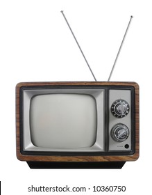 Grunge Vintage Television With Antenna Isolated On White