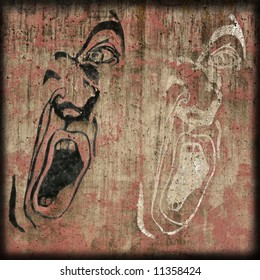 Grunge wall with faces