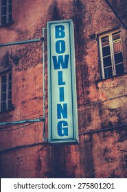 Grungy Retro Sign For A Bowling Alley