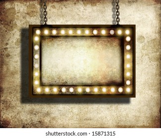 A Grungy Sign With Marquee Lights With Room For Copy