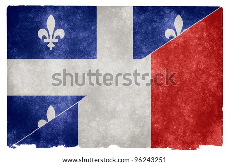 Grungy vintage flag split between Quebec and France (often used to represent the French language)
