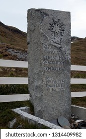 Grytviken South Georgia Island Jan 6 2006, Headstone Of Sir Ernest Shackleton In Local Graveyard