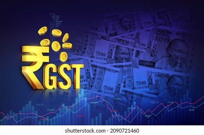 GST -goods and services tax background 3d rendering illustration with Indian rupee symbol - Powered by Shutterstock