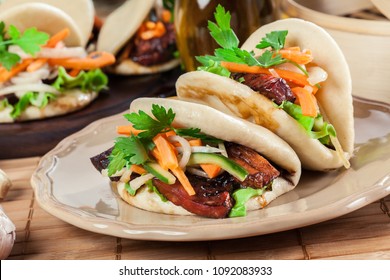 Gua bao, steamed buns with pork belly and vegetable. Asian cuisine