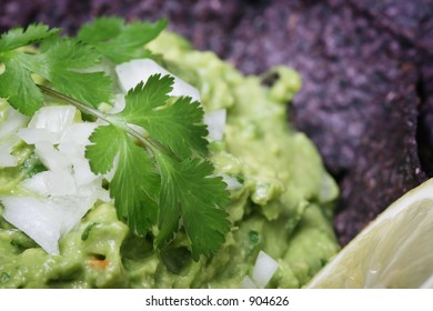 Guacamole With Blue Corn Chips.