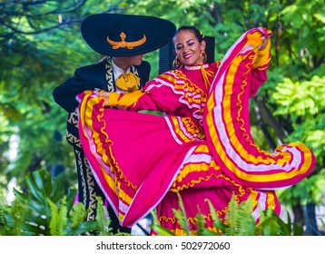 GUADALAJARA , MEXICO - AUG 28 : Dancers Participate at the 23rd International Mariachi & Charros festival in Guadalajara Mexico on August 28 , 2016.