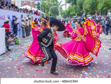 GUADALAJARA , MEXICO - AUG 28 : Participants in a parde during the 23rd International Mariachi & Charros festival in Guadalajara Mexico on August 28 , 2016. 