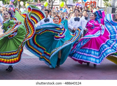 GUADALAJARA , MEXICO - AUG 28 : Participants in a parde during the 23rd International Mariachi & Charros festival in Guadalajara Mexico on August 28 , 2016. 