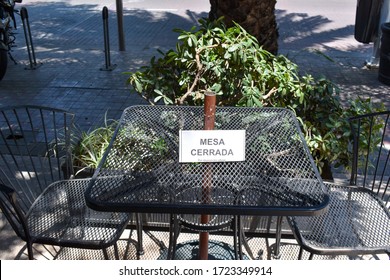 Guadalajara, Mexico - March 03 2020: Restaurant Table Displays Sign Reading Mesa Cerrada In Spanish, Meaning 