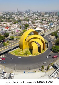 Guadalajara, Mexico - March 20 2022: Aerial Vertical View Of The Monument Called Millennium Arches