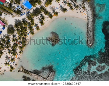 Guadeloupe coral reef drone aerial view. Sainte Anne Beach (Grande-Terre island).