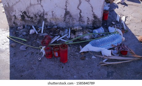 GUADELOUPE - FEBRUARY, 2019 : Candles And Offerings After A Voodoo Ceremony