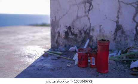 GUADELOUPE - FEBRUARY, 2019 : Candles And Offerings After A Voodoo Ceremony