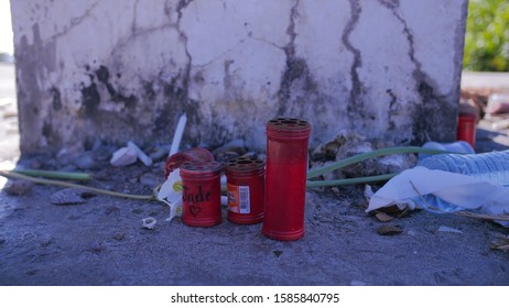 GUADELOUPE - FEBRUARY, 2019 : Candles And Offerings After A Voodoo Ceremony