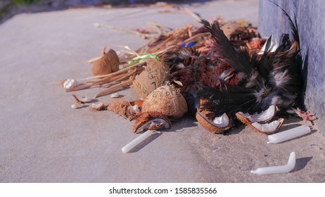 GUADELOUPE - FEBRUARY, 2019 : 
Remain Of A Voodoo Ceremony