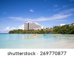 Guam, USA - December 07, 2014 : Exterior of Hotel Nikko Guam with beautiful Tumon Bay in Guam.
