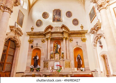 GUANAJUATO, MEXICO - DECEMBER 30, 2014 Jesus Monk Priest Nun Statues Basilica Templo De La Compania Christmas Guanajuato Mexico.  Built By The Jesuits Between 1746 To 1765.

