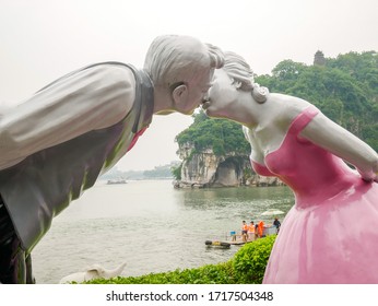 GUANGXI,CHINA 14 May 2019 - The Couple Statue At Love Island,Elephant Trunk Hill,located In Guilin